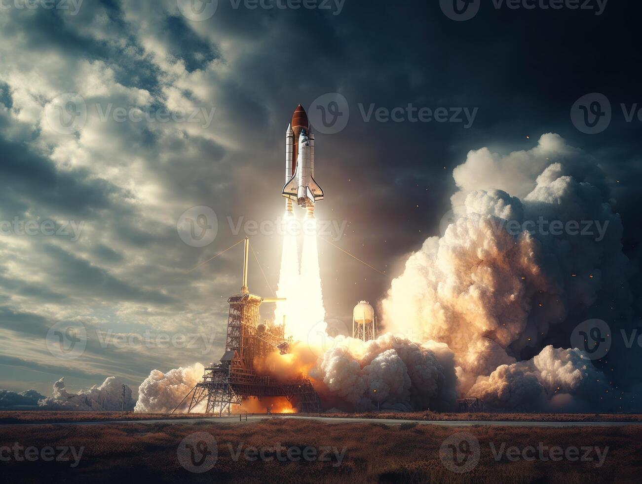 Space shuttle taking off into the sky Created with technology photo