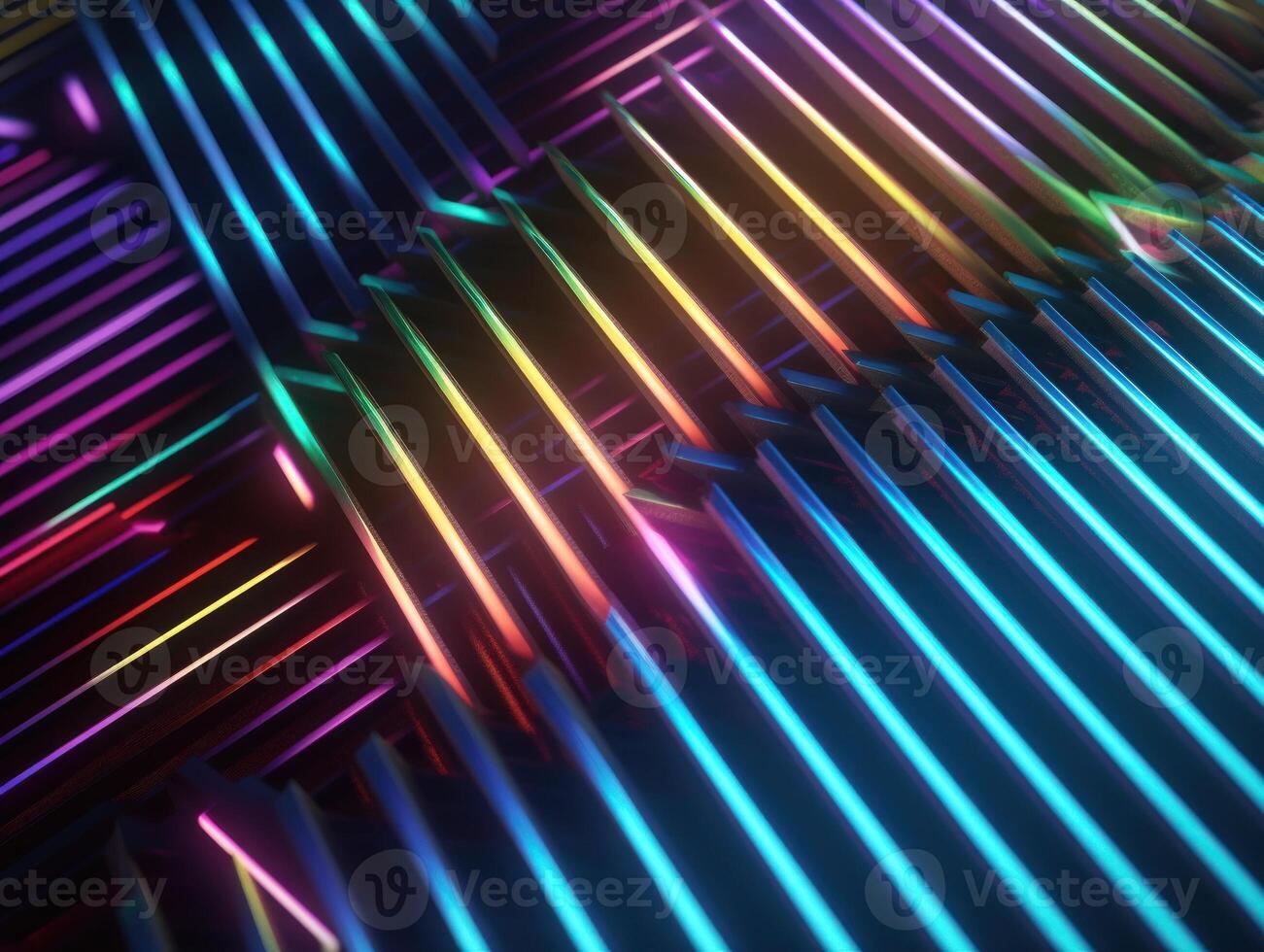 Neon lights diagonal lines on dark background Created with technology photo