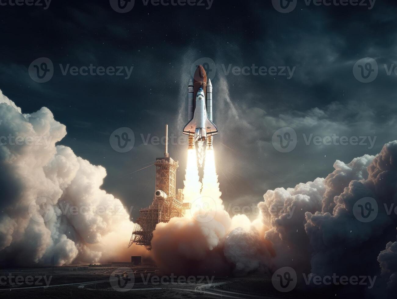 Space shuttle taking off into the sky Created with technology photo