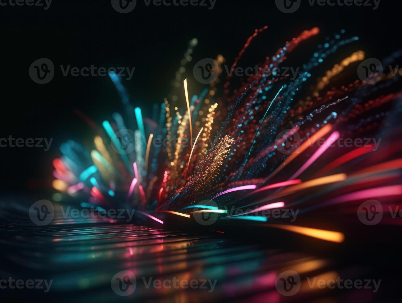 Neon lights wavy lines on dark background Created with technology. photo