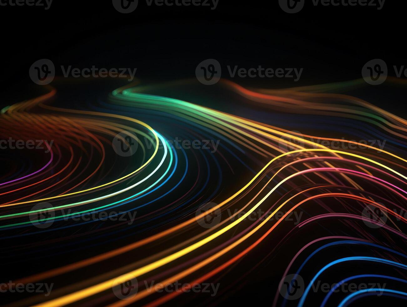 Neon lights wavy lines on dark background Created with technology. photo