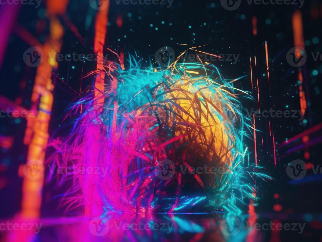 Neon lights Chromatic Holographic liquid dynamic shapes on dark background Created with technology. photo