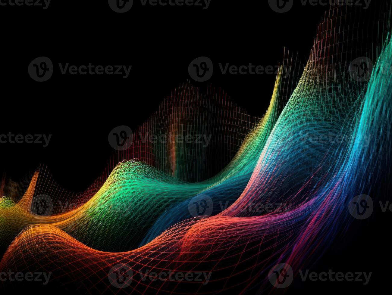 Neon lights wavy lines on dark background Created with technology. photo