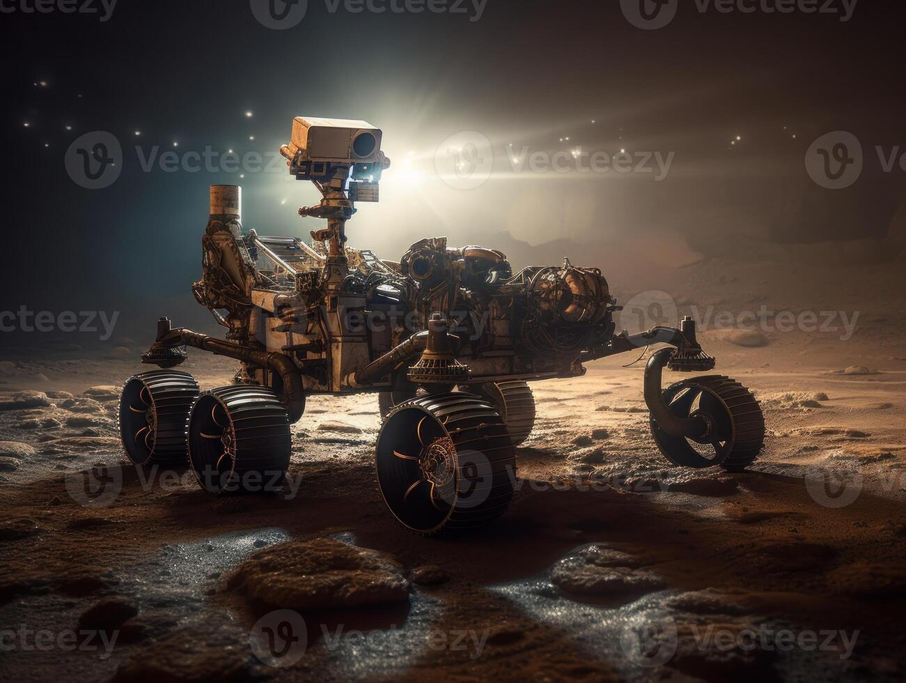 Rover on Mars surface. Exploration of red planet. Created with technology. photo