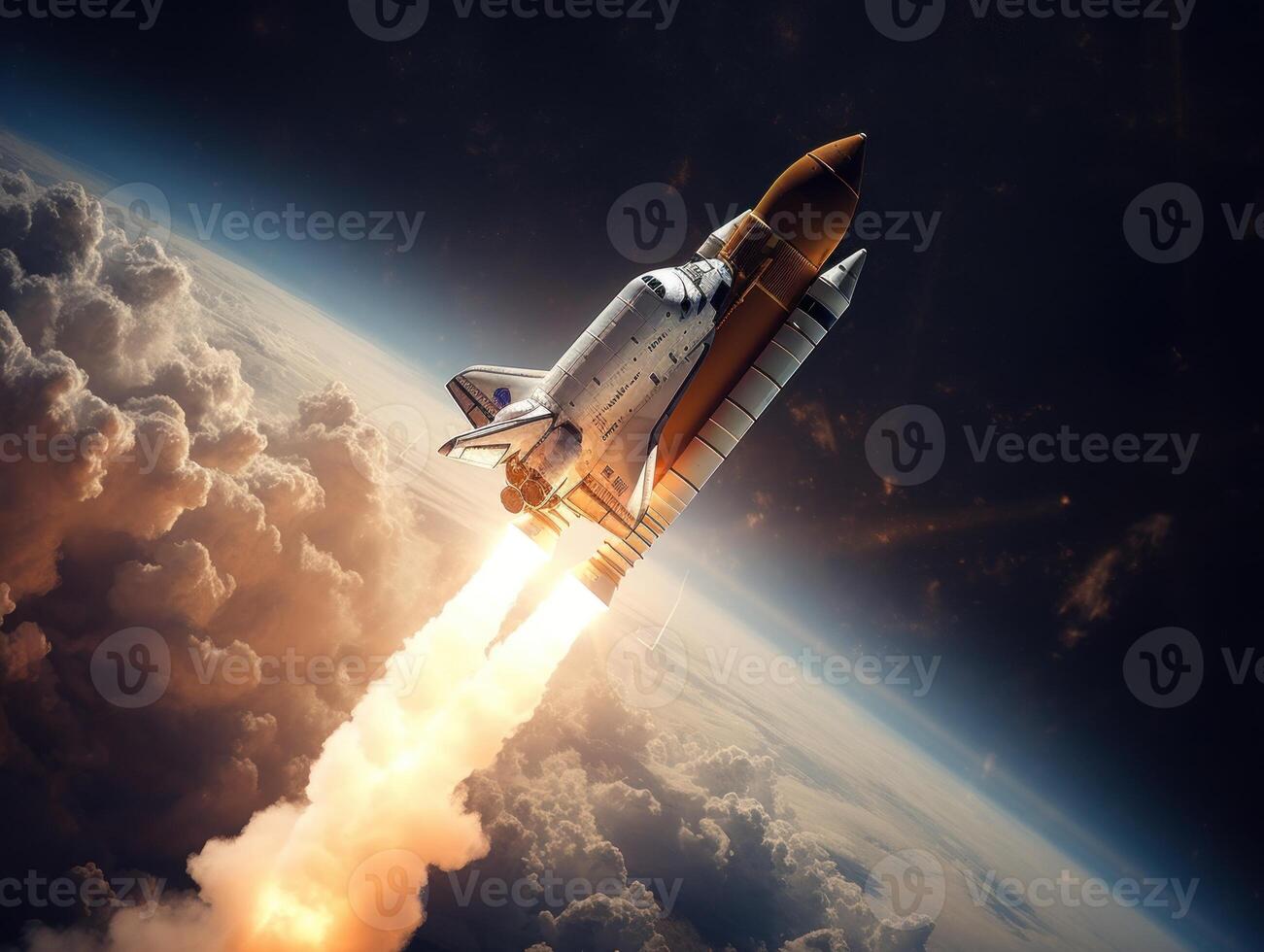 Space shuttle taking off into the sky Created with technology photo