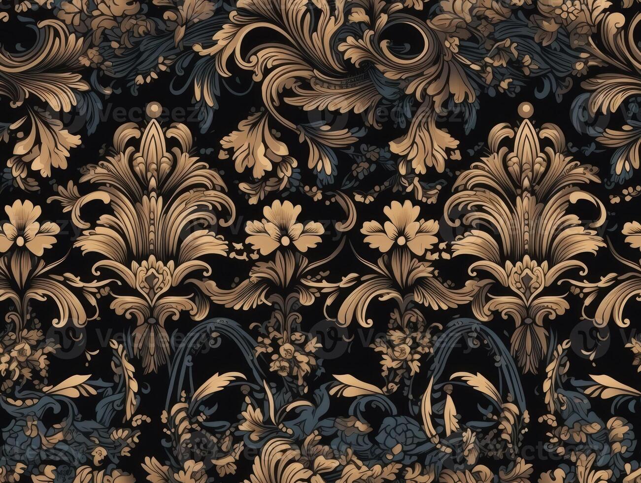 Seamless pattern Royal vintage Victorian Gothic background Rococo venzel and whorl created with technology. photo