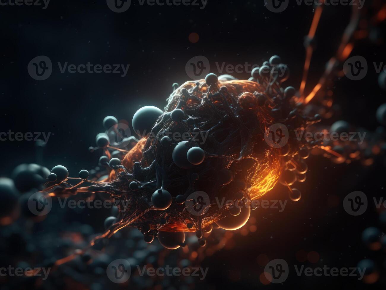 Abstract molecule model on dark background Created with technology. photo