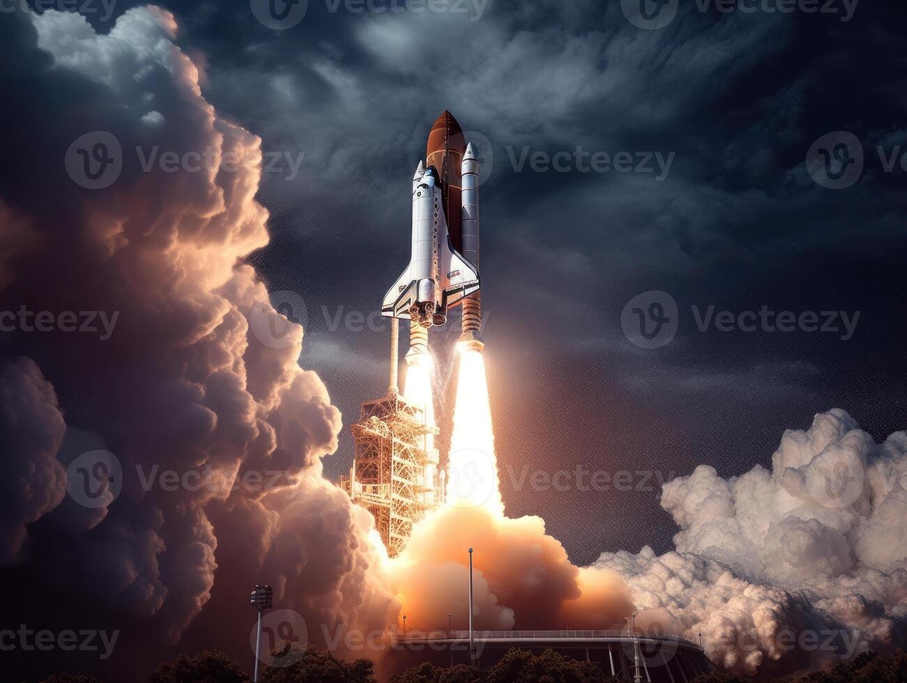 Space shuttle taking off into the sky Created with technology photo
