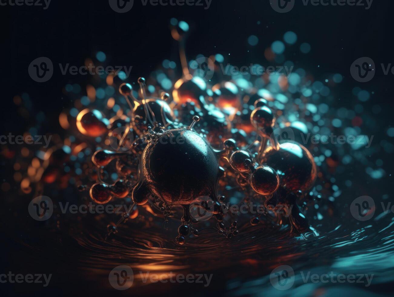 Abstract molecule model on dark background Created with technology. photo