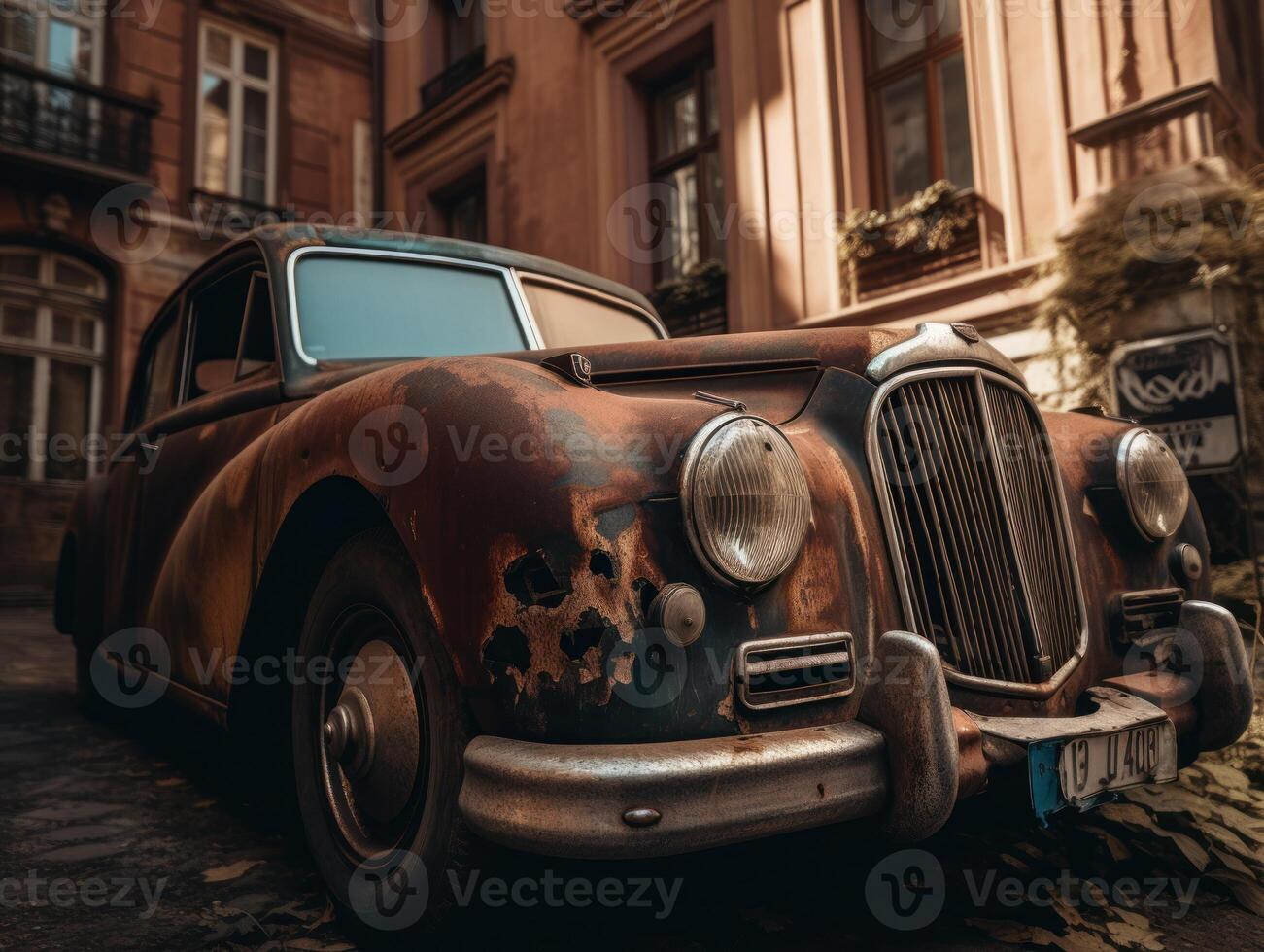 Fragments of an old car created with technology photo