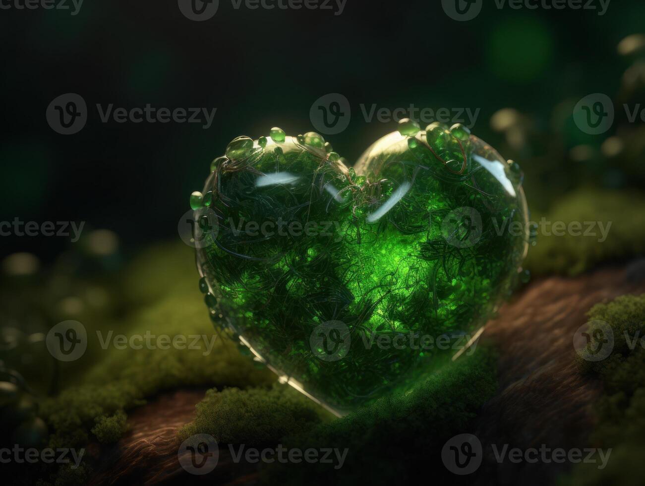 Green heart that represents environmental protection created with technology. photo