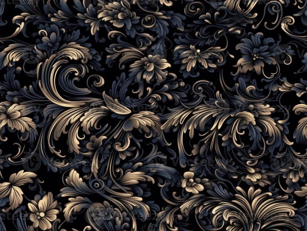 Seamless pattern Royal vintage Victorian Gothic background Rococo venzel and whorl created with technology. photo