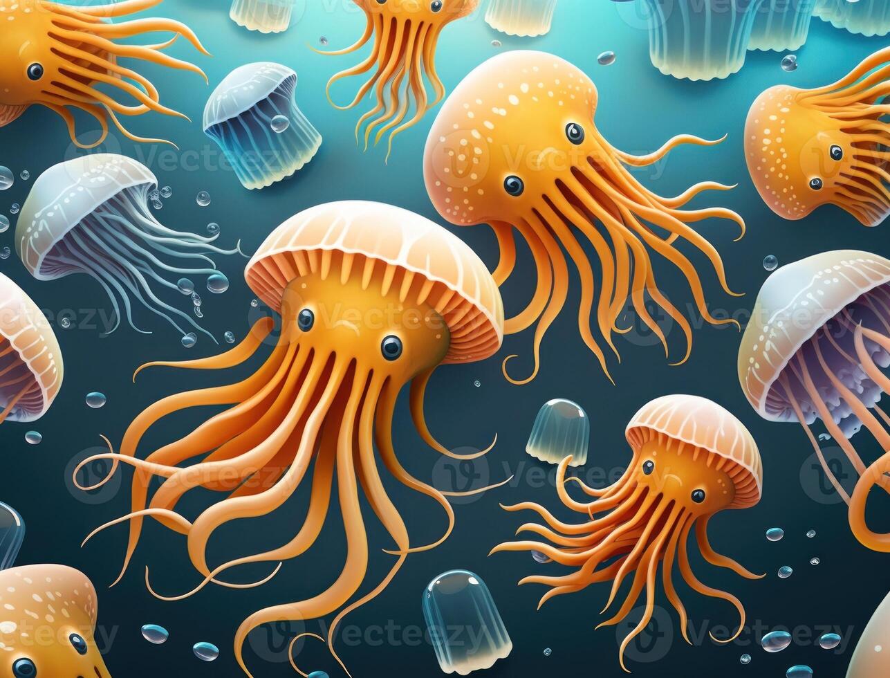 Jellyfish swims in the ocean sea created with technology photo