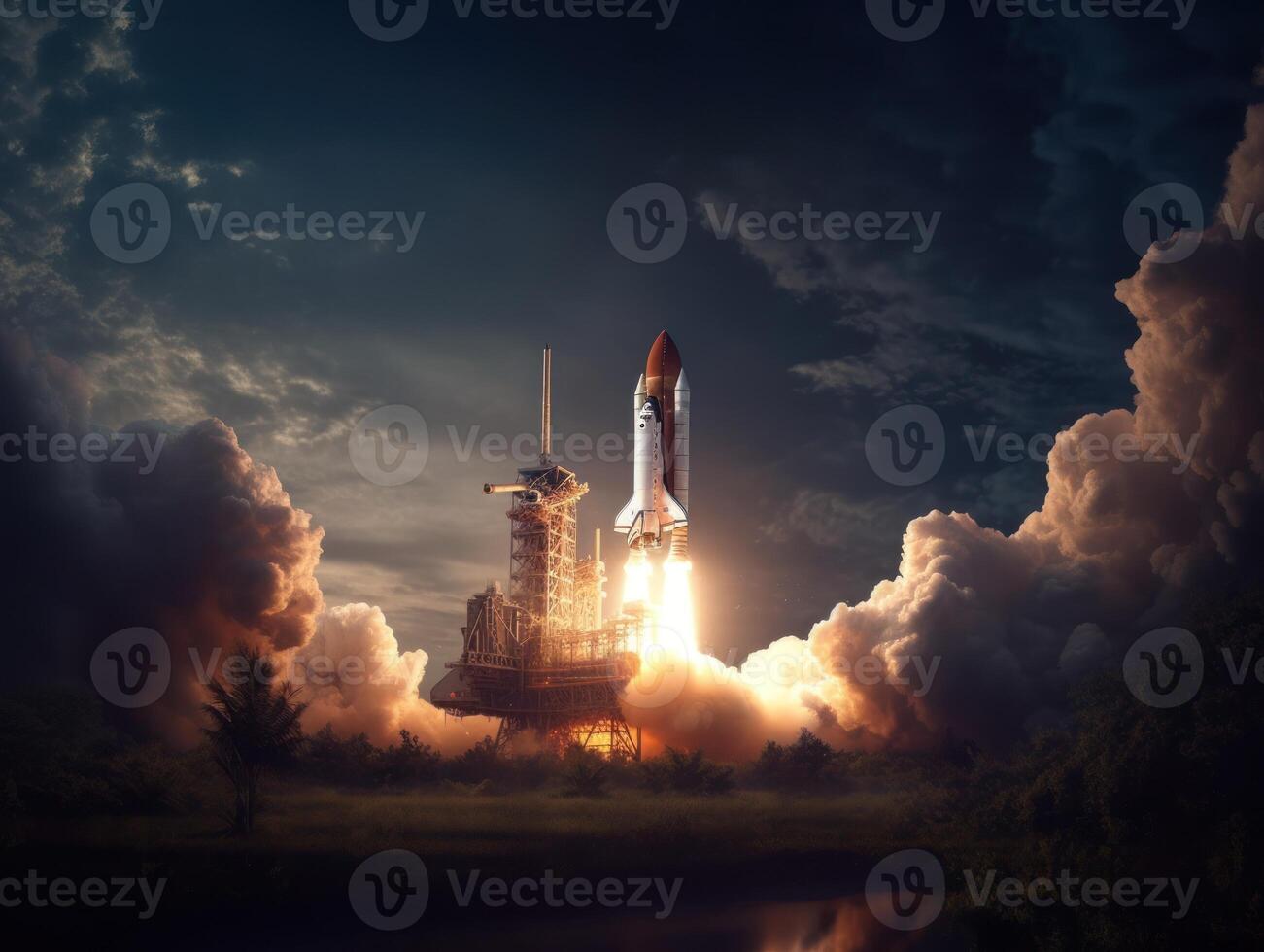 Space shuttle taking off into the sky Created with technology photo