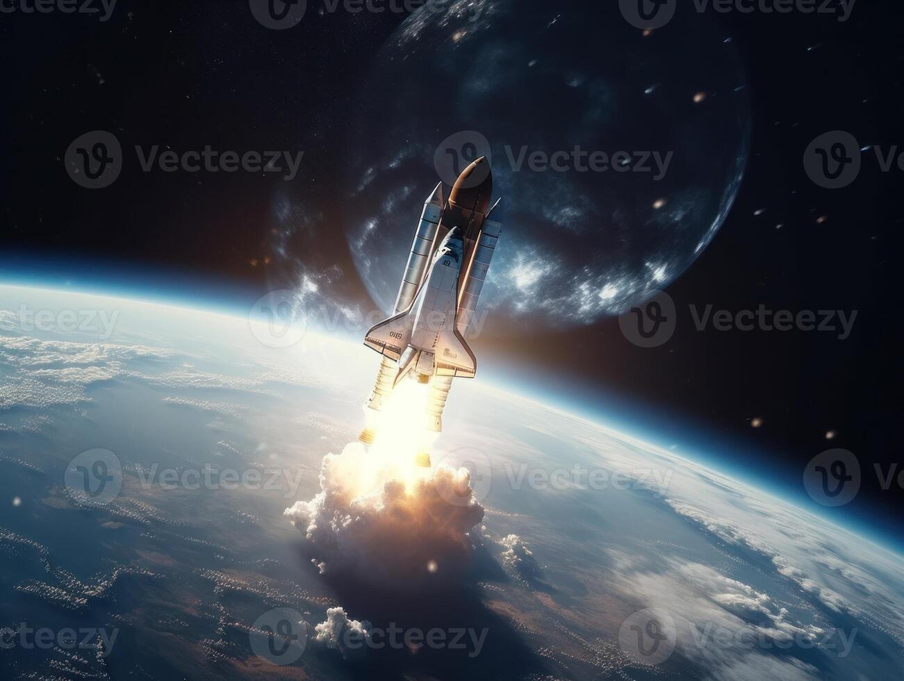 Space shuttle taking off into the sky Created with technology photo