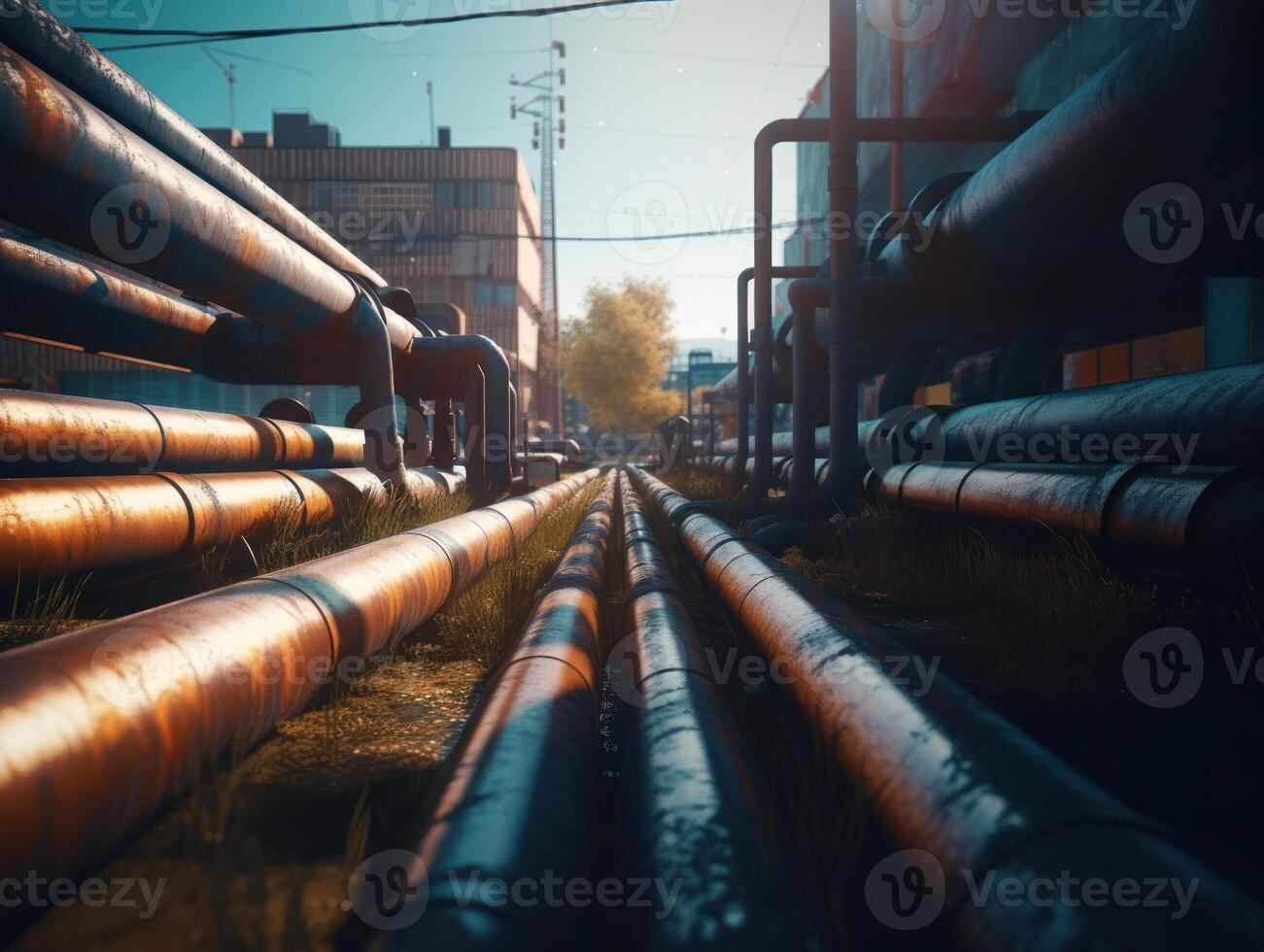 Industrial background Steel pipelines and valves Created with technology photo