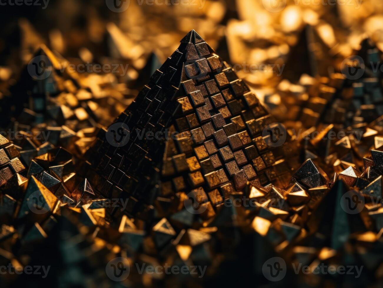 Futuristic abstract golden pyramid geometric background created with technology photo