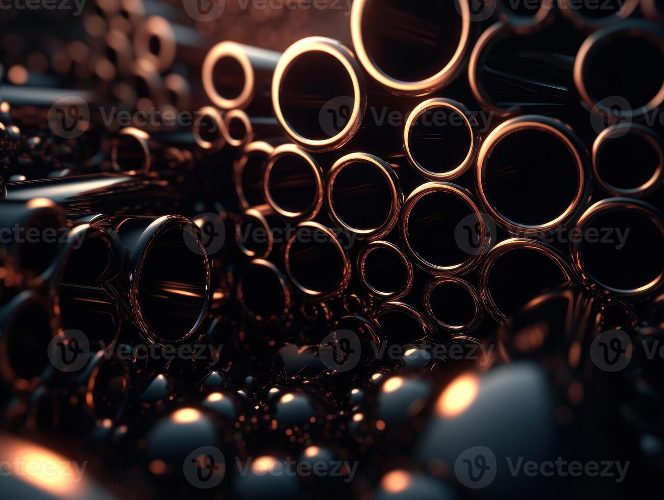 Futuristic abstract metal pipes geometric background created with technology. photo