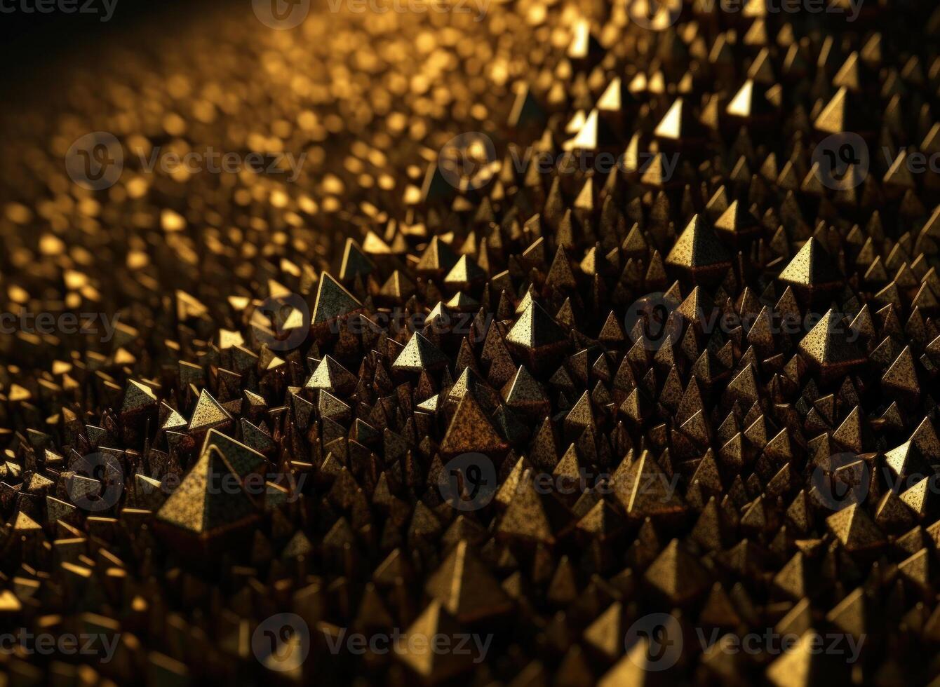 Futuristic abstract golden pyramid geometric background created with technology photo