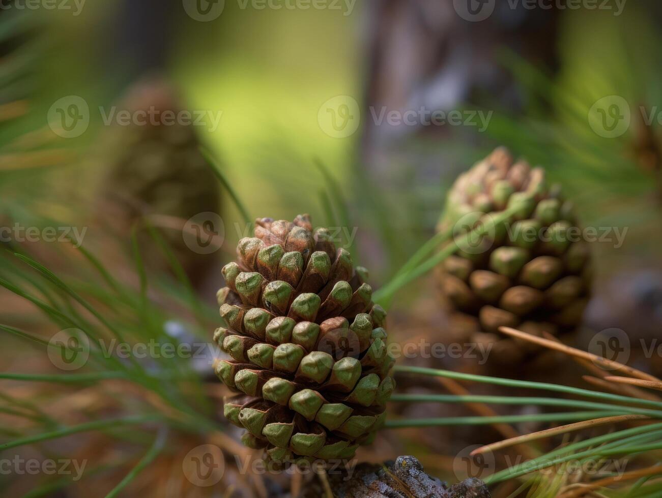 Pine cones in the forest. Selective focus. Created with technology. photo