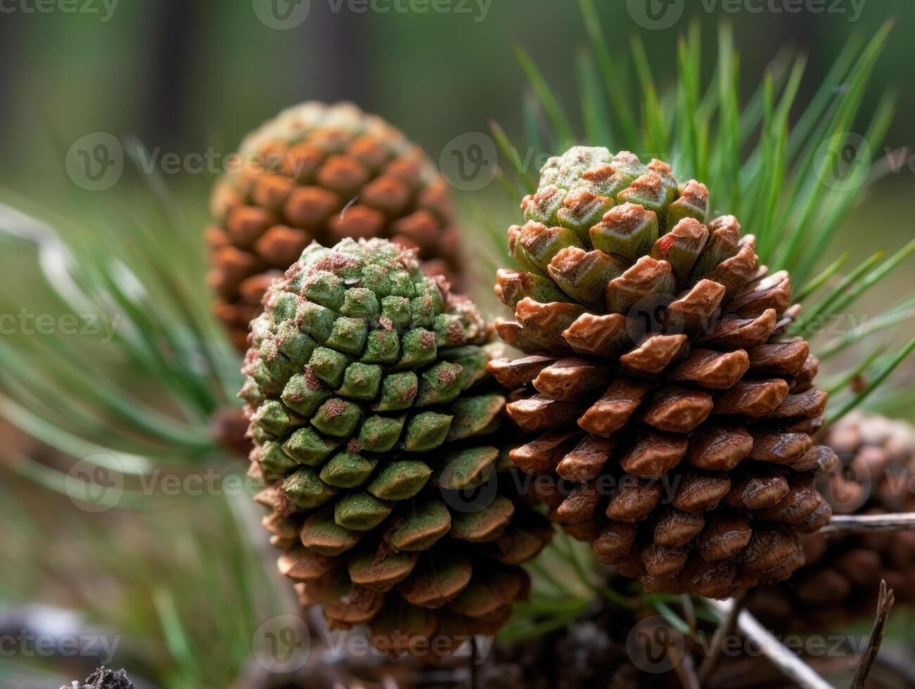 Pine cones in the forest. Selective focus. Created with technology. photo