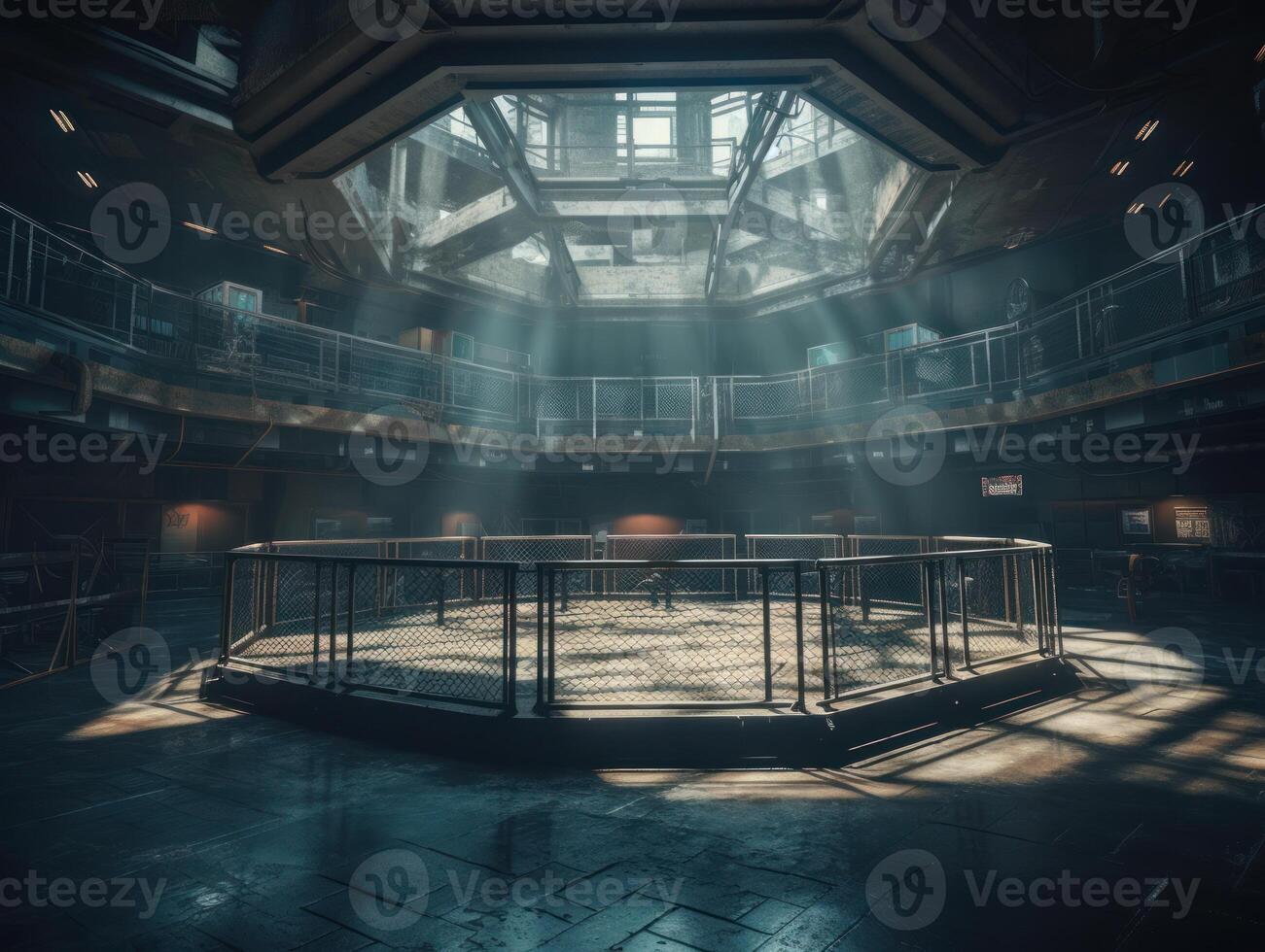 In the fighting cage Interior view of sport arena Created with technology. photo