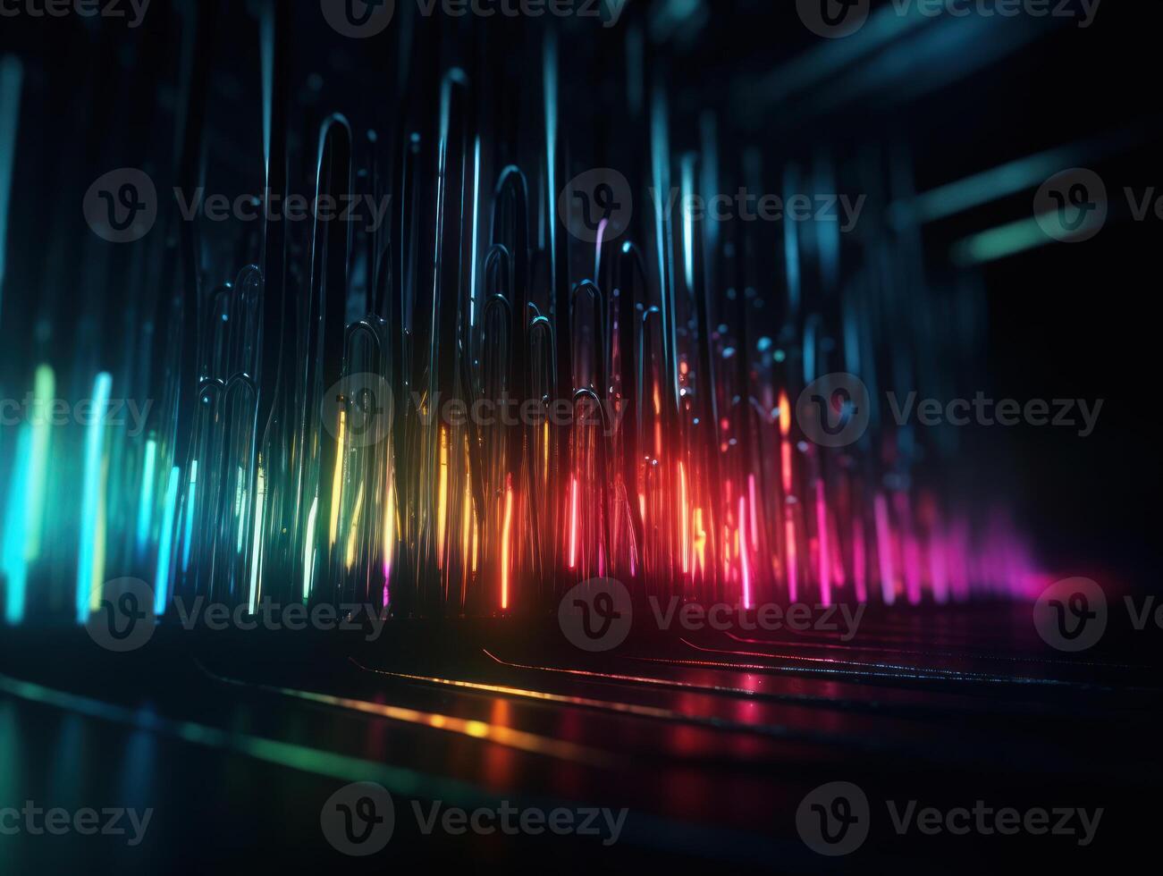 Neon lights wavy lines on dark background Created with technology. photo