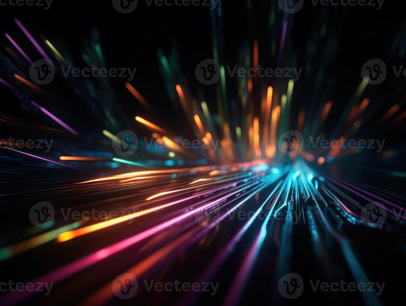 Neon lights wavy lines on dark background Created with technology. photo