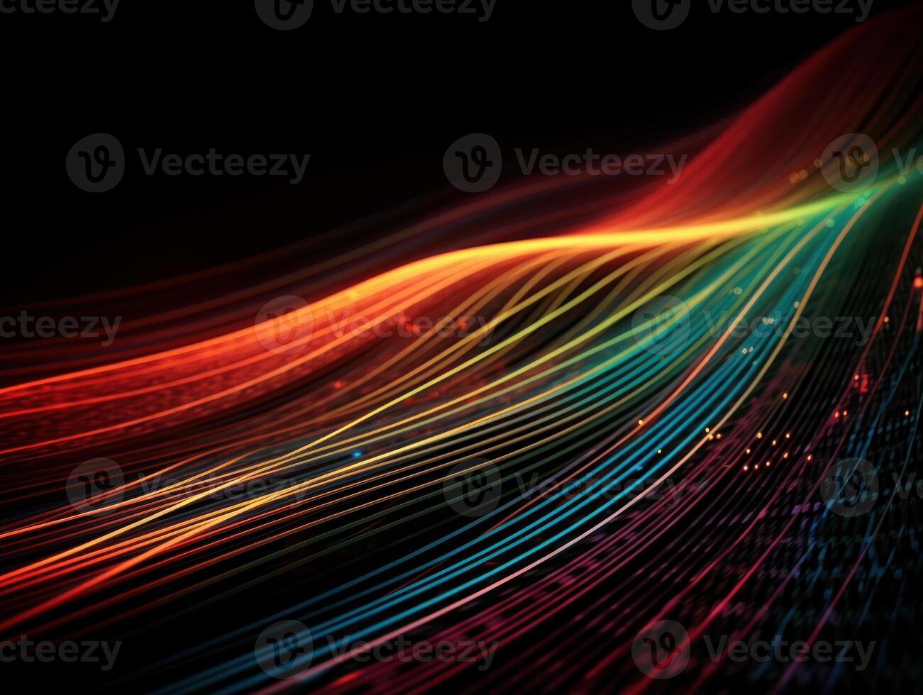 Neon lights wavy lines on dark background Created with technology. photo
