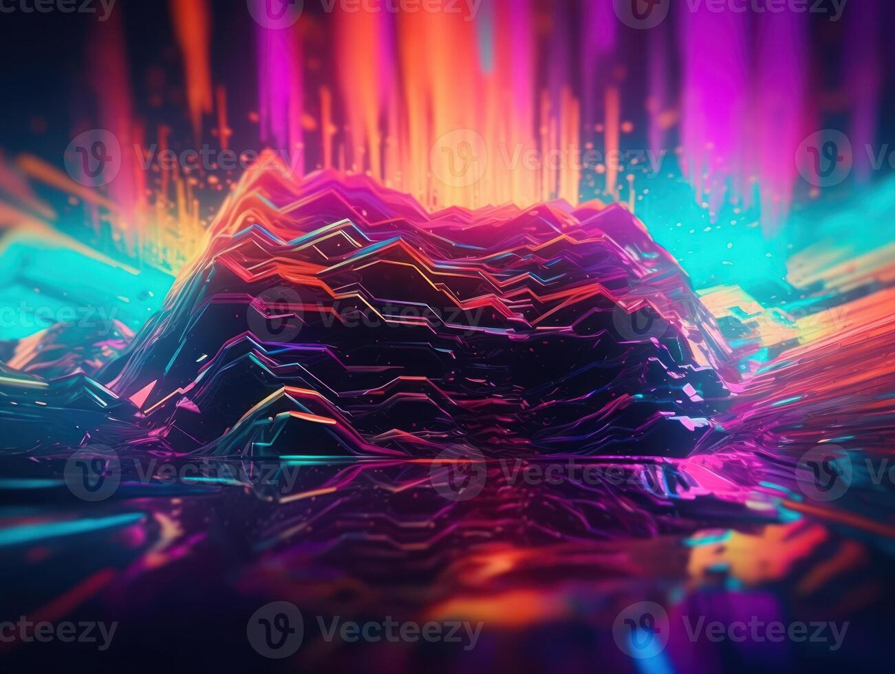 Neon lights Chromatic Holographic liquid dynamic shapes on dark background Created with technology. photo