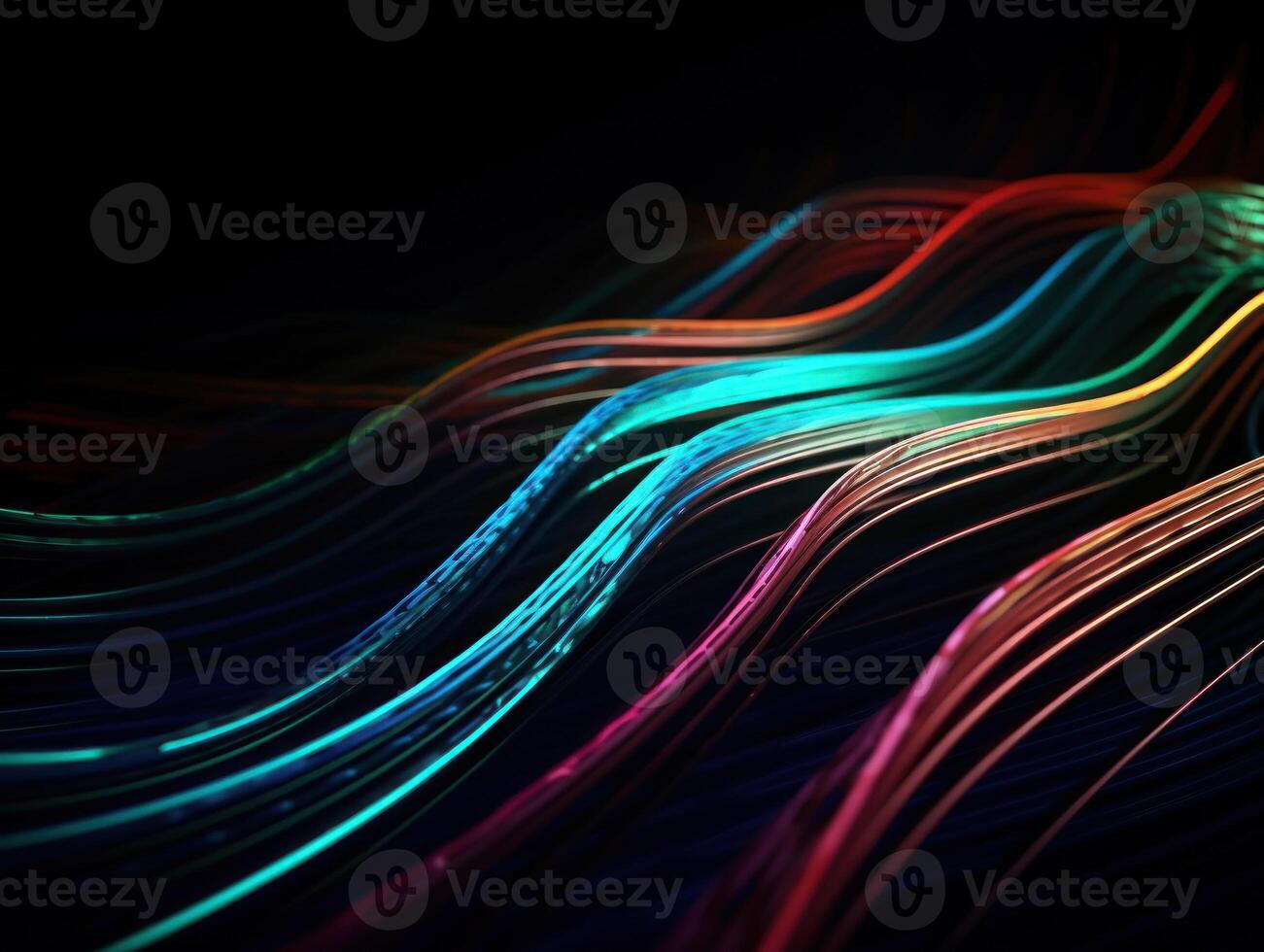 Neon lights wavy lines on dark background Created with technology. photo