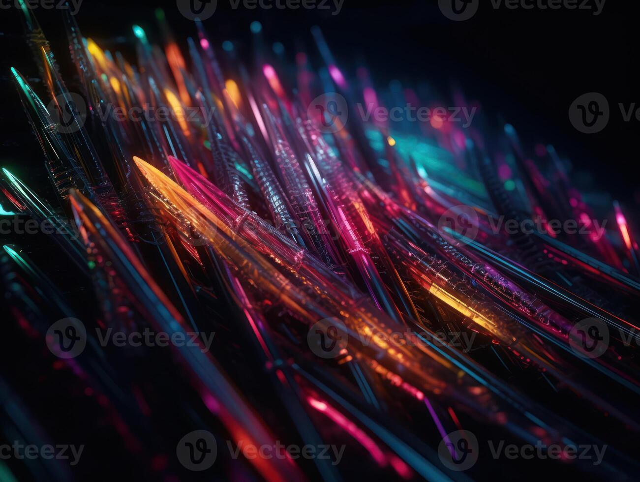 Neon lights wavy lines on dark background Created with technology. photo