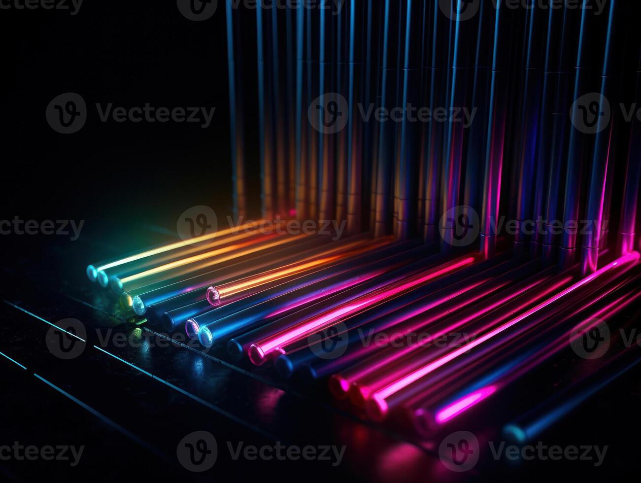 Neon lights wavy lines on dark background Created with technology. photo