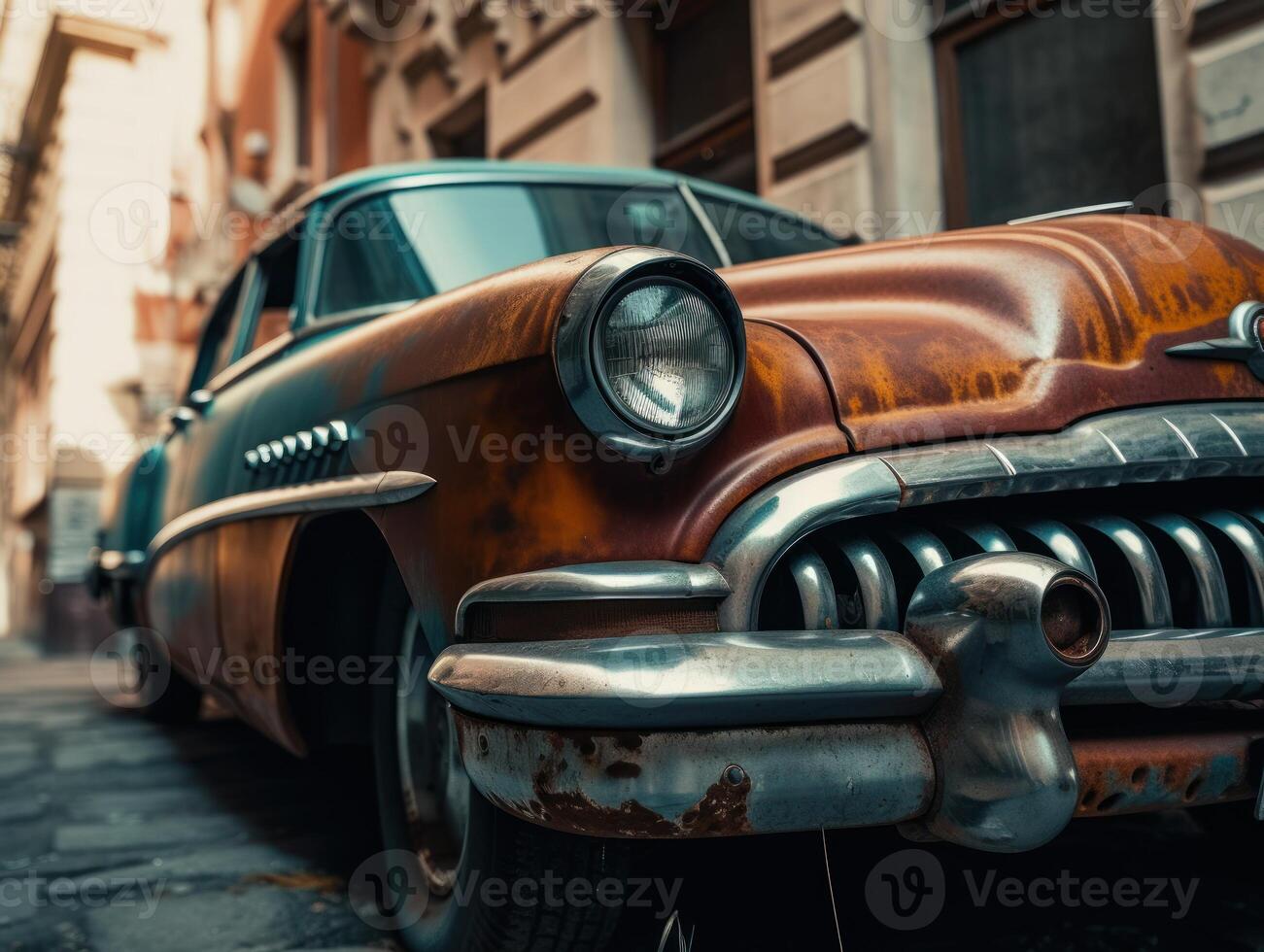 Fragments of an old car created with technology photo