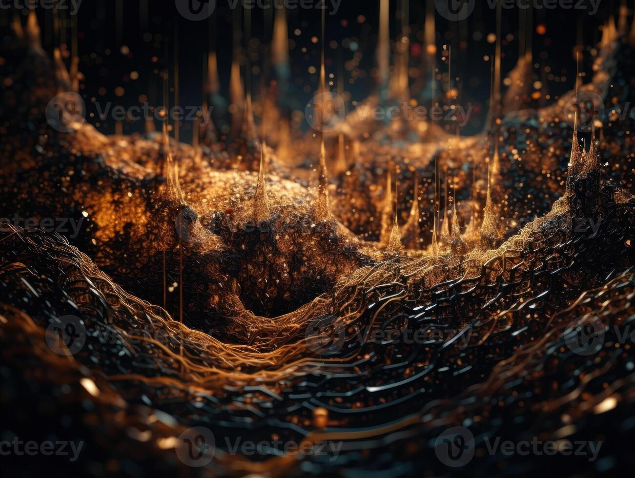 Abstract liquid dynamic shapes futuristic dark black and gold banner created with technology photo