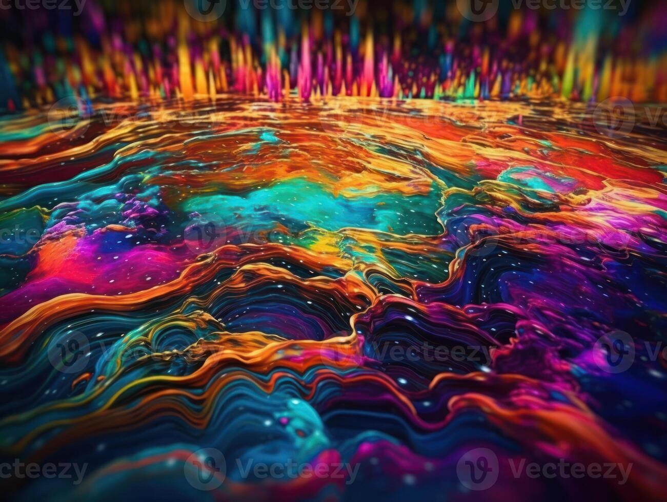 Neon lights Chromatic Holographic liquid dynamic shapes on dark background Created with technology. photo