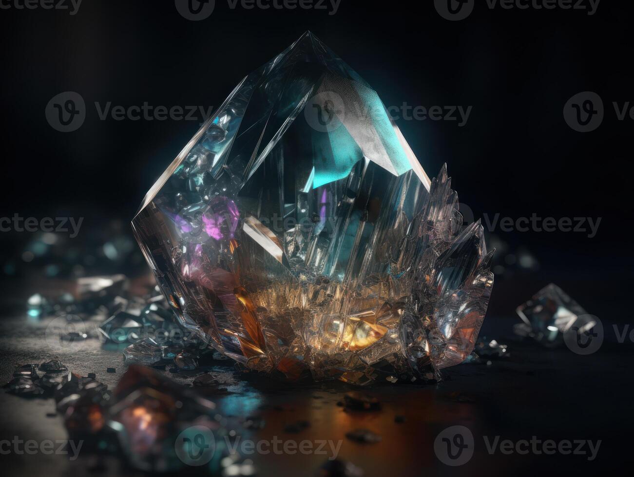 Natural gemstone on black background with reflections. Created with technology photo