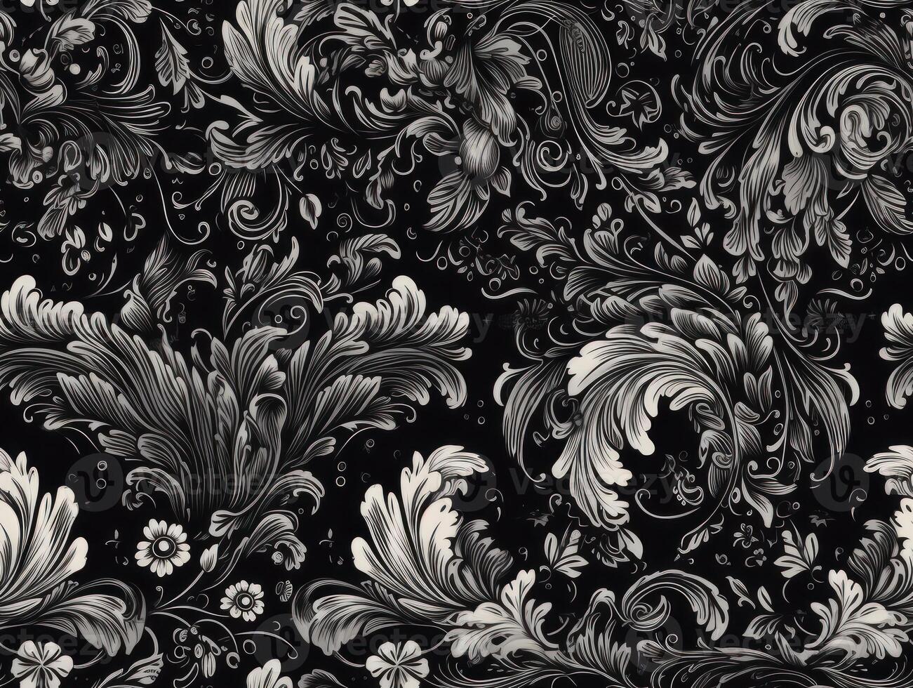 Seamless pattern Royal vintage Victorian Gothic background Rococo venzel and whorl created with technology. photo