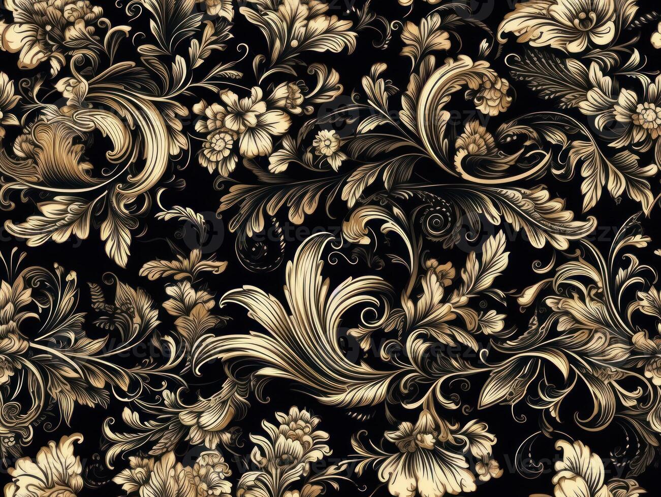 Seamless pattern Royal vintage Victorian Gothic background Rococo venzel and whorl created with technology. photo
