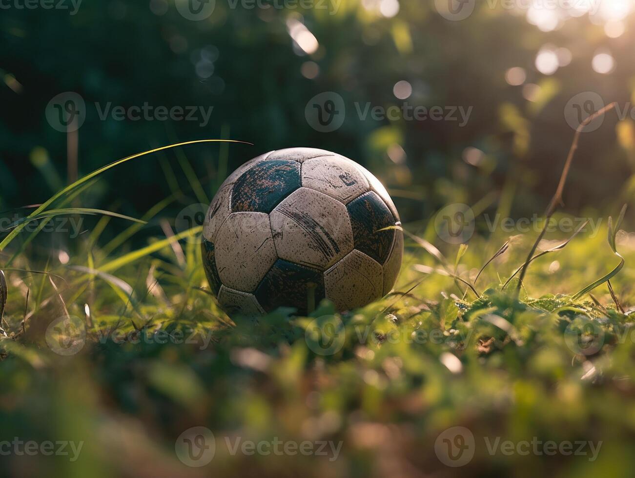 Soccer ball on green grass Created with technology photo