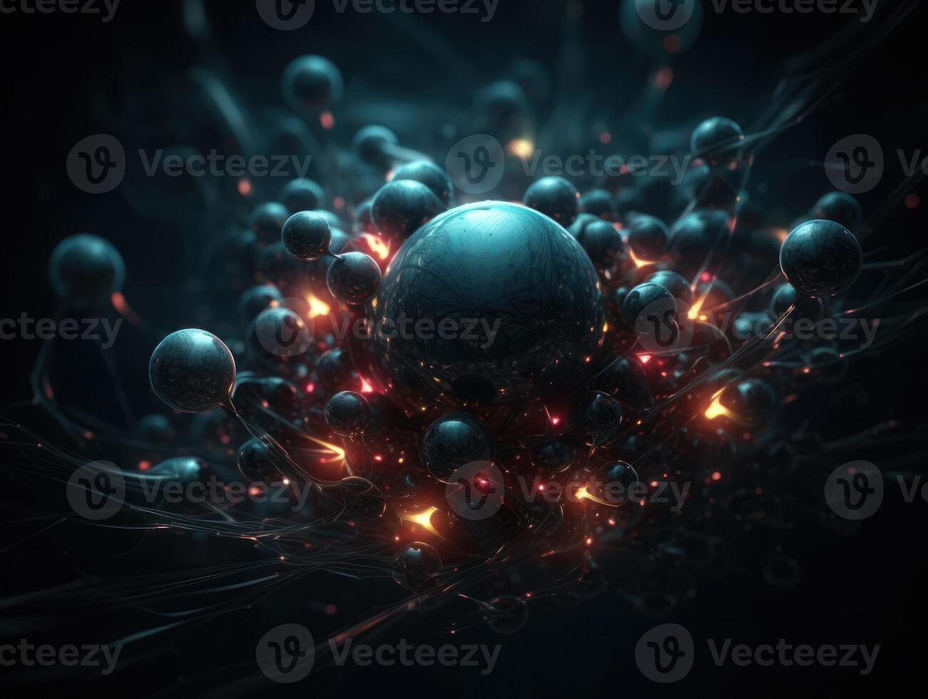 Abstract molecule model on dark background Created with technology. photo