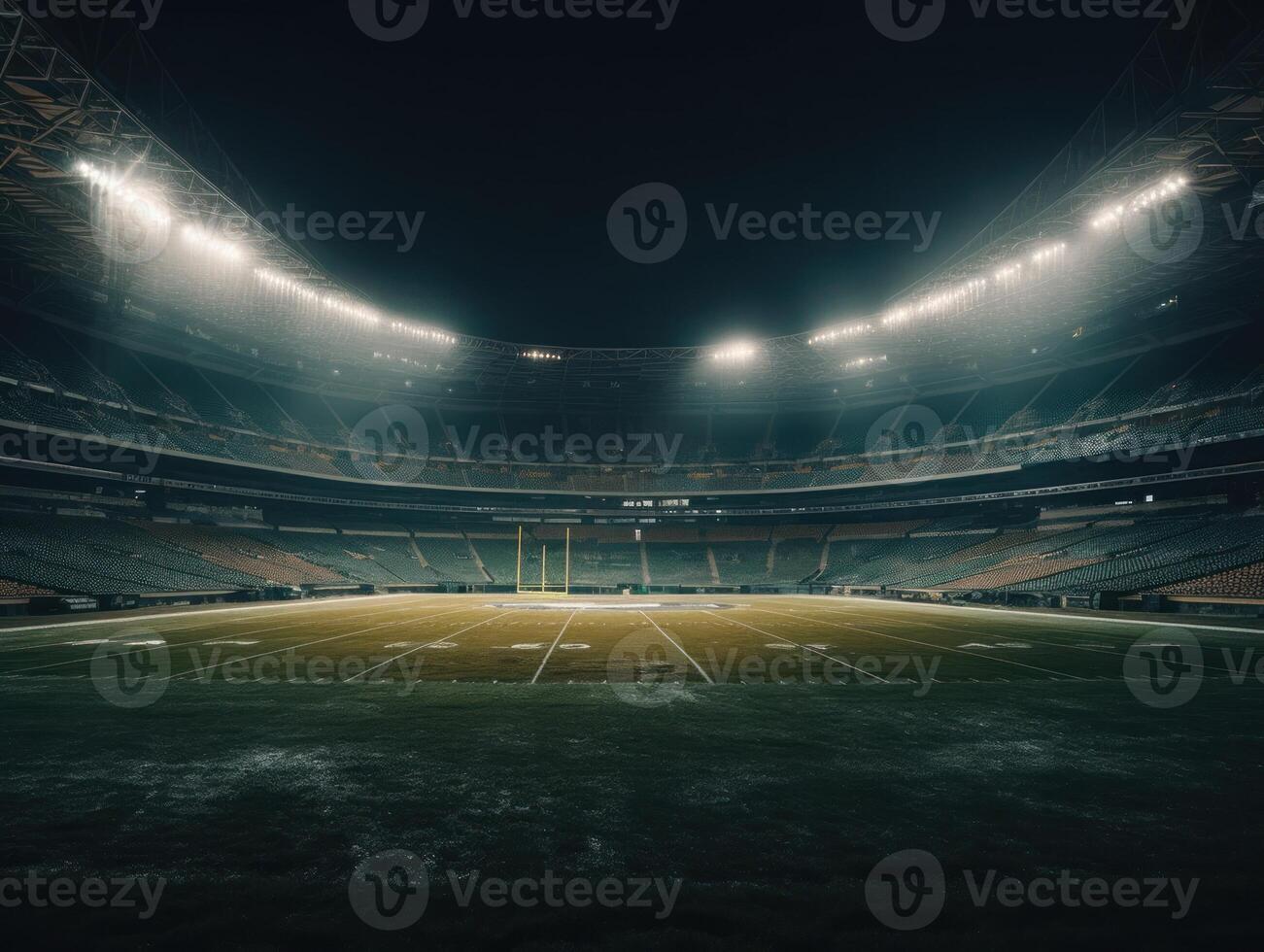 Football stadium with bright lights and seats Created with technology photo