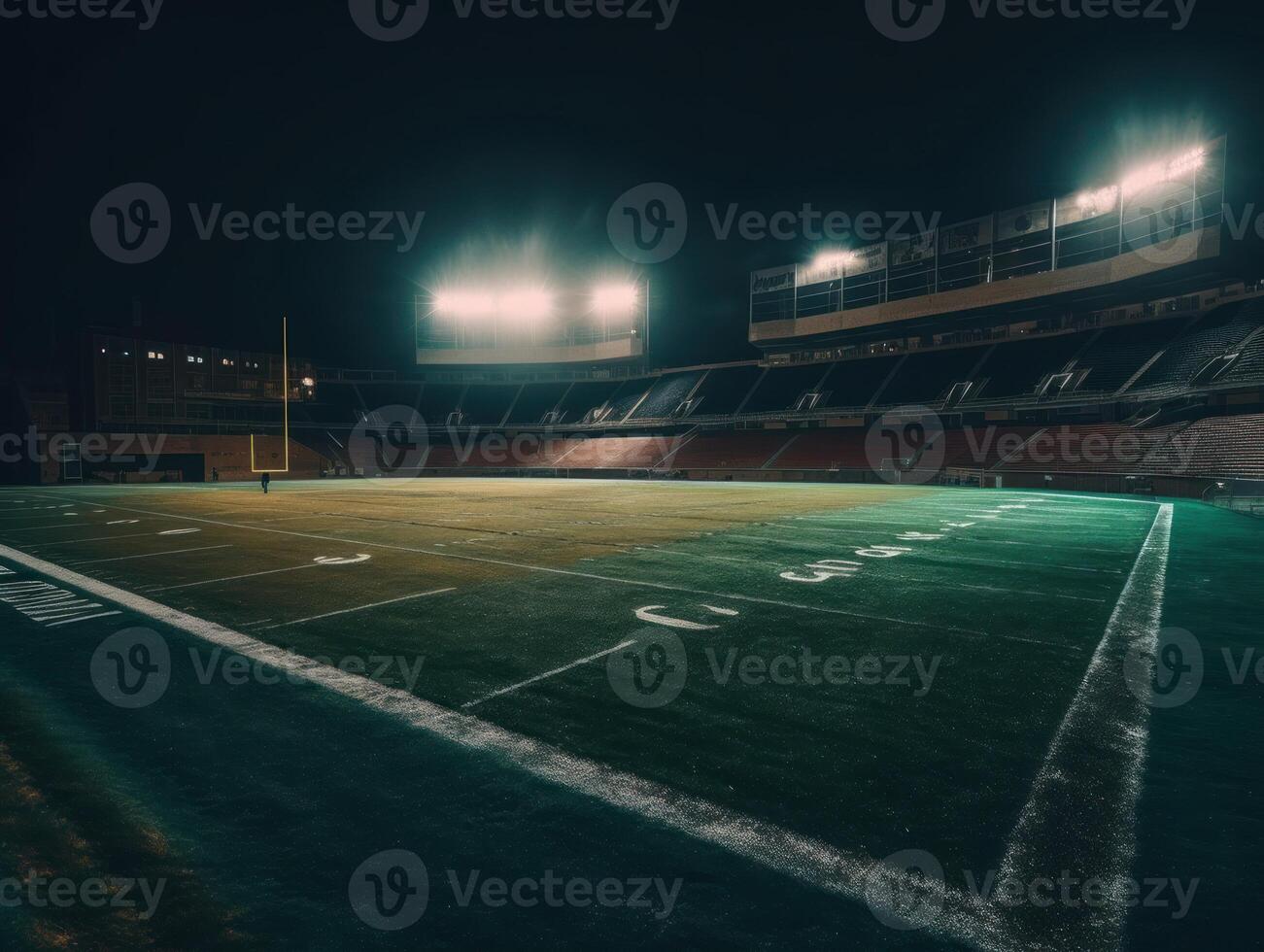 Football stadium with bright lights and seats Created with technology photo