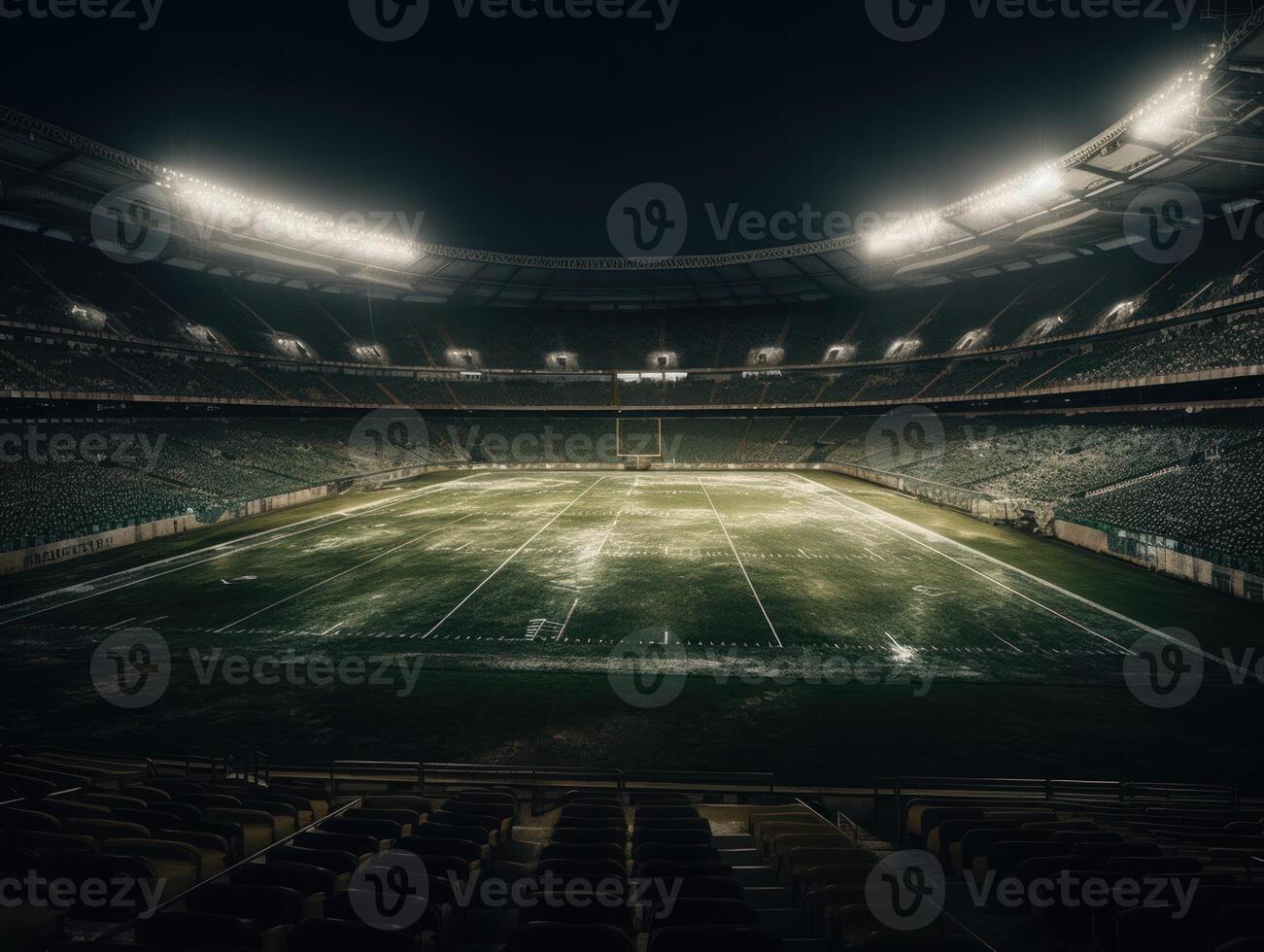 fútbol americano estadio con brillante luces y asientos creado con generativo ai tecnología foto