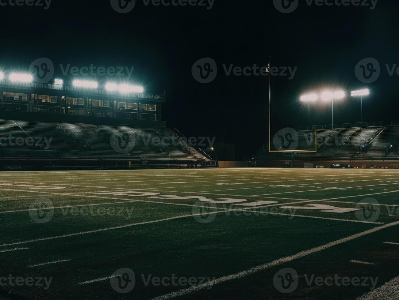 Football stadium with bright lights and seats Created with technology photo