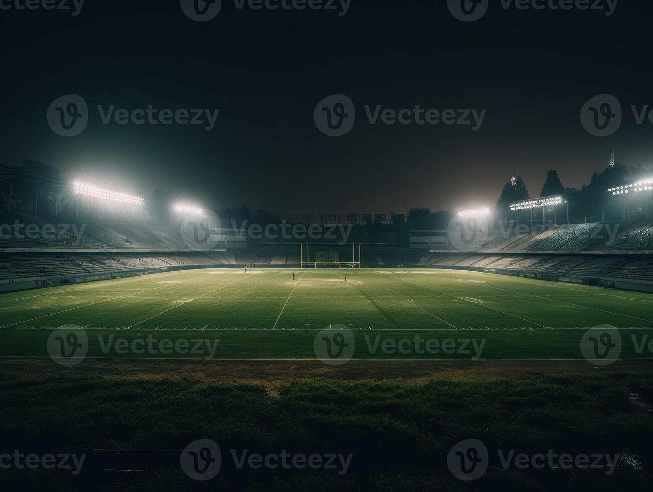 fútbol americano estadio con brillante luces y asientos creado con generativo ai tecnología foto