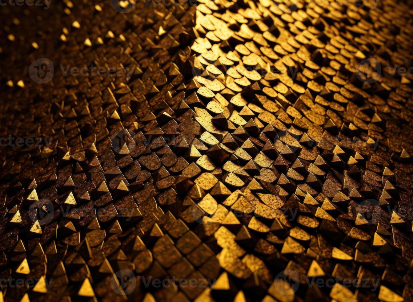 Futuristic abstract golden pyramid geometric background created with technology photo