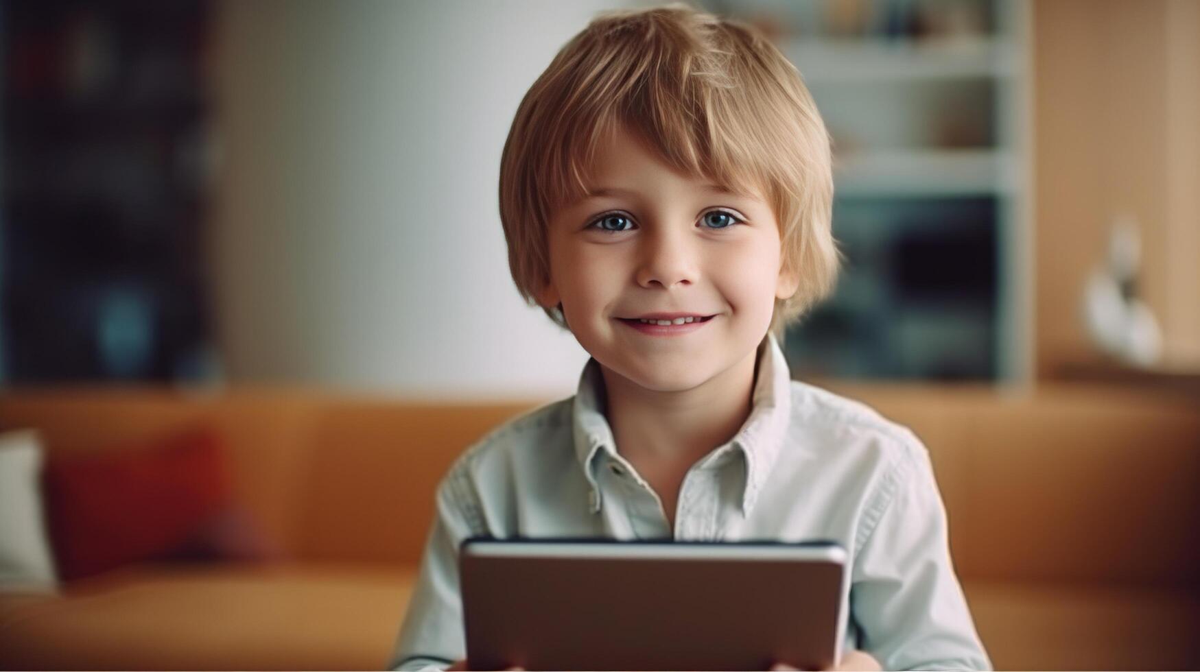 Little boy with tablet pc. Illustration photo
