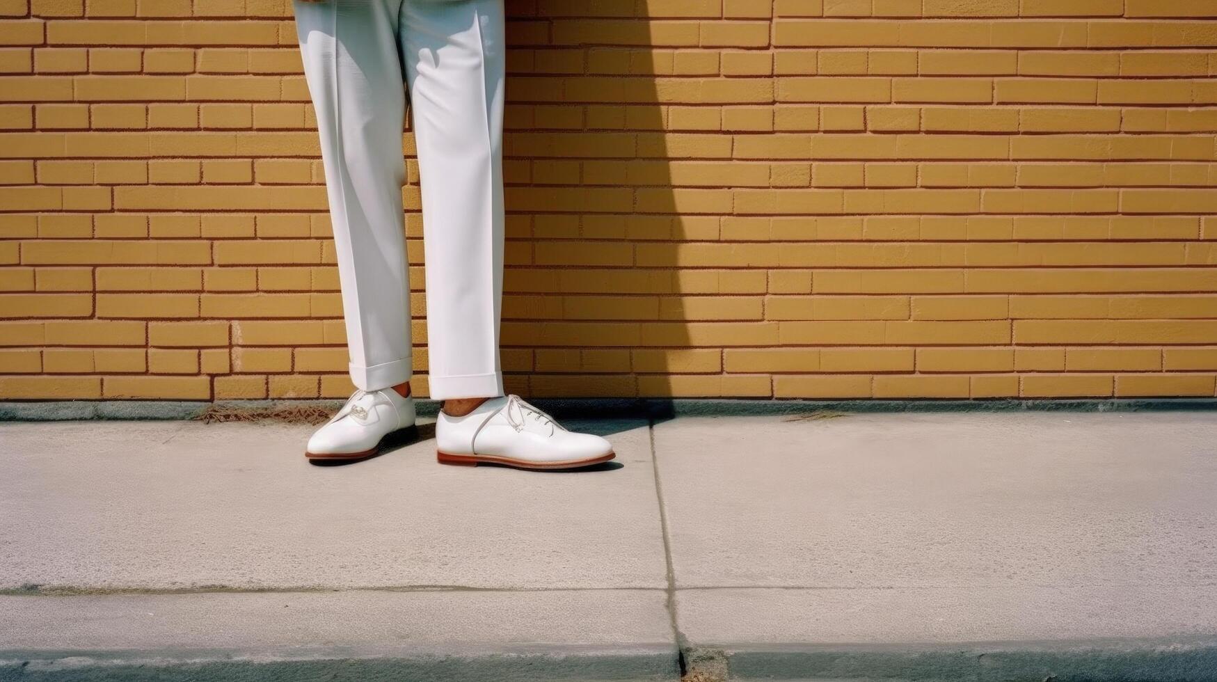 Hombre elegante en zapatos blancos en las calles de la ciudad