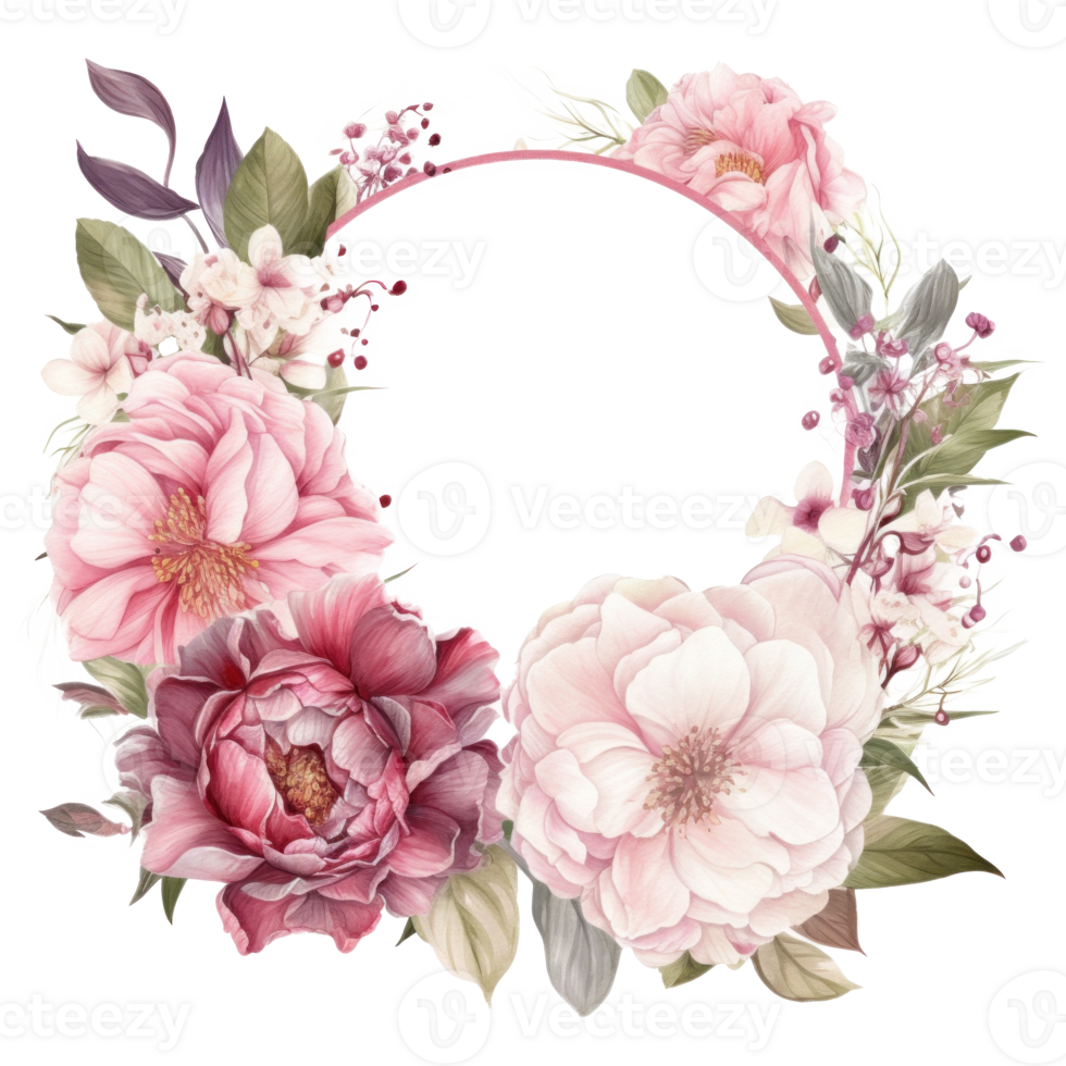 Watercolor pink floral wreath. Illustration png